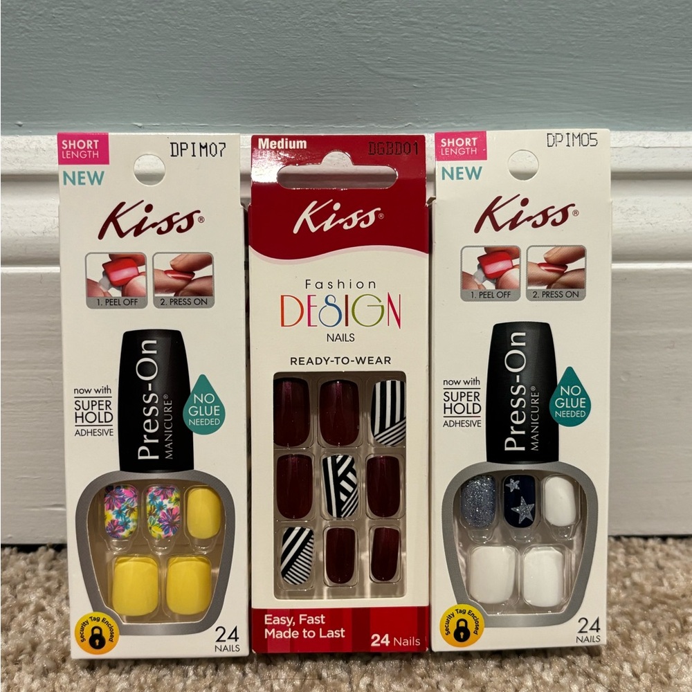 3 sets Kiss Press on Nails No Glue, Later Gator, Dazzle, Love It Rare HTF 2019